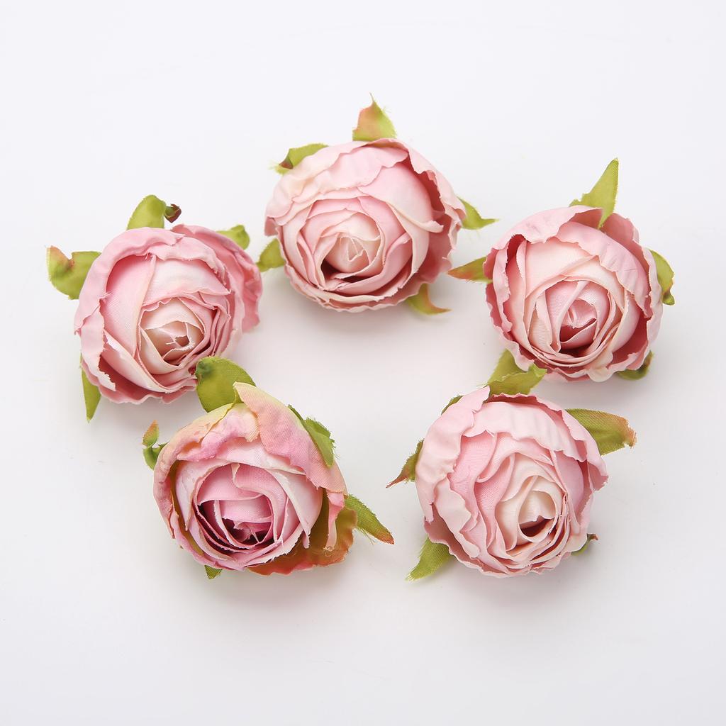 5/10Pcs 4cm Artificial Silk Tea Buds Roses Heads for Wedding DIY Wreath Scrapbook Fake Flowers Wall Decorations Home Room Decor