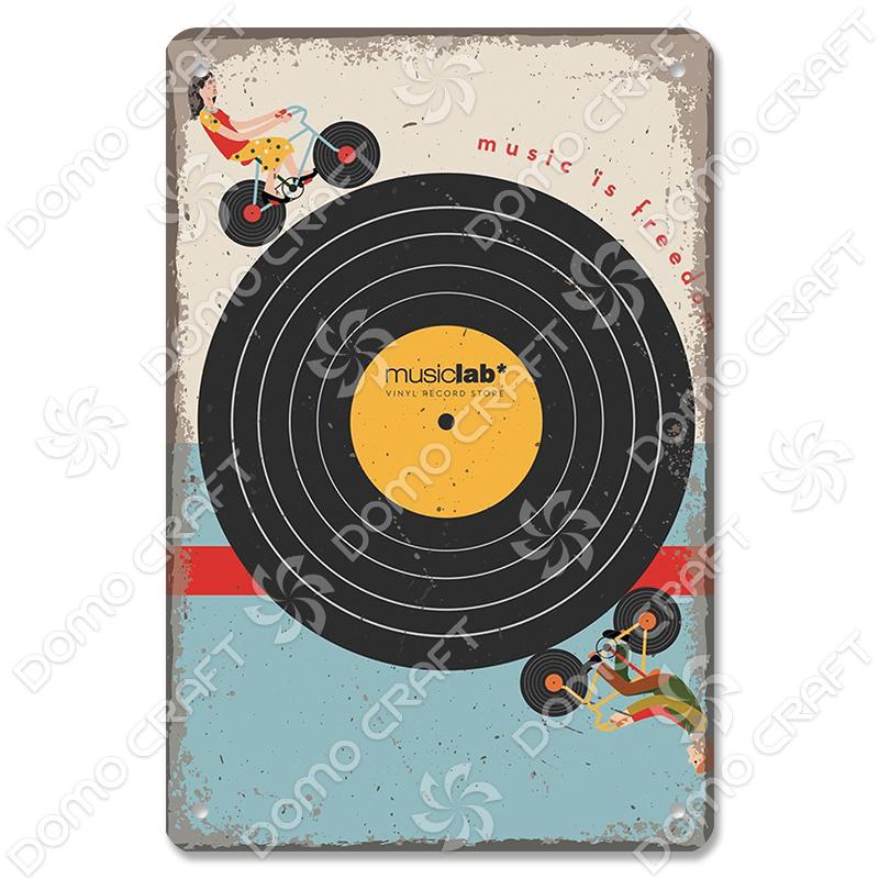 Retro Plakat Muzyczny Metalowe Tabliczki Blaszane Płyta Winylowa Fonograf Metalowa Plakietka Dekoracja Ścienna Vintage do Kawiarni Baru Pubu Salonu Domu
