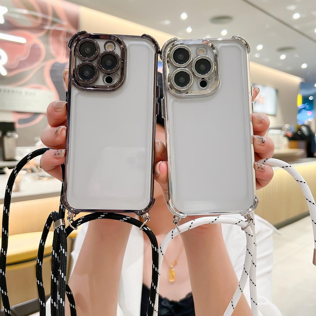 Electroplated space case diagonal span lanyard suitable for iphone17ProMax mobile phone case Apple 15 anti-drop 16 protective case
