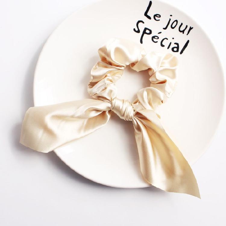 Elegant Bunnies Ears Hair Tie  Satins Scrunchie Solid Color Hair Accessory Ponytail Holder For Women and Girls