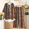 Women's 2‑Piece Outfit, Geometric Plaid 3/4 Sleeve Irregular Hem Top & Wide Leg Pants Set, Casual Loose Matching Suit