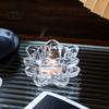 Heat Resistant Candle Holder Crystal Lotus Flower Tealight Holders, Glass Tea Light Candlestick Decor Decorative with Deep Grooved Plate