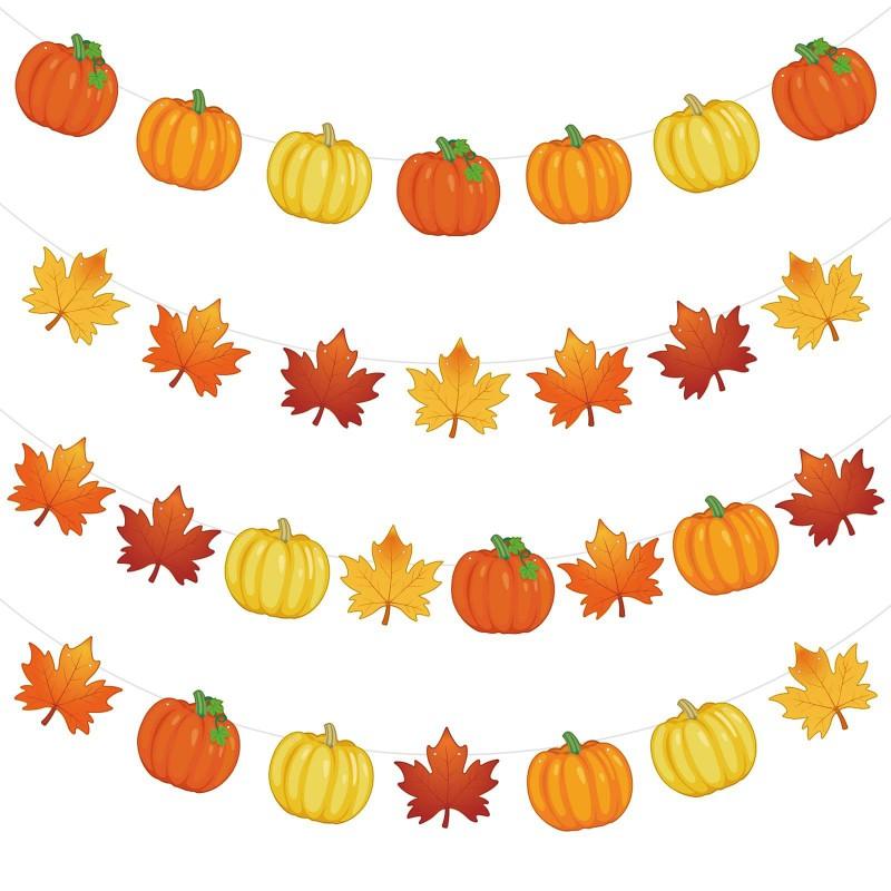 Thanksgiving Party Decorations Set With Maple Leaf Banner Flags Paper Hanging Garlands Home Office Event Backdrop