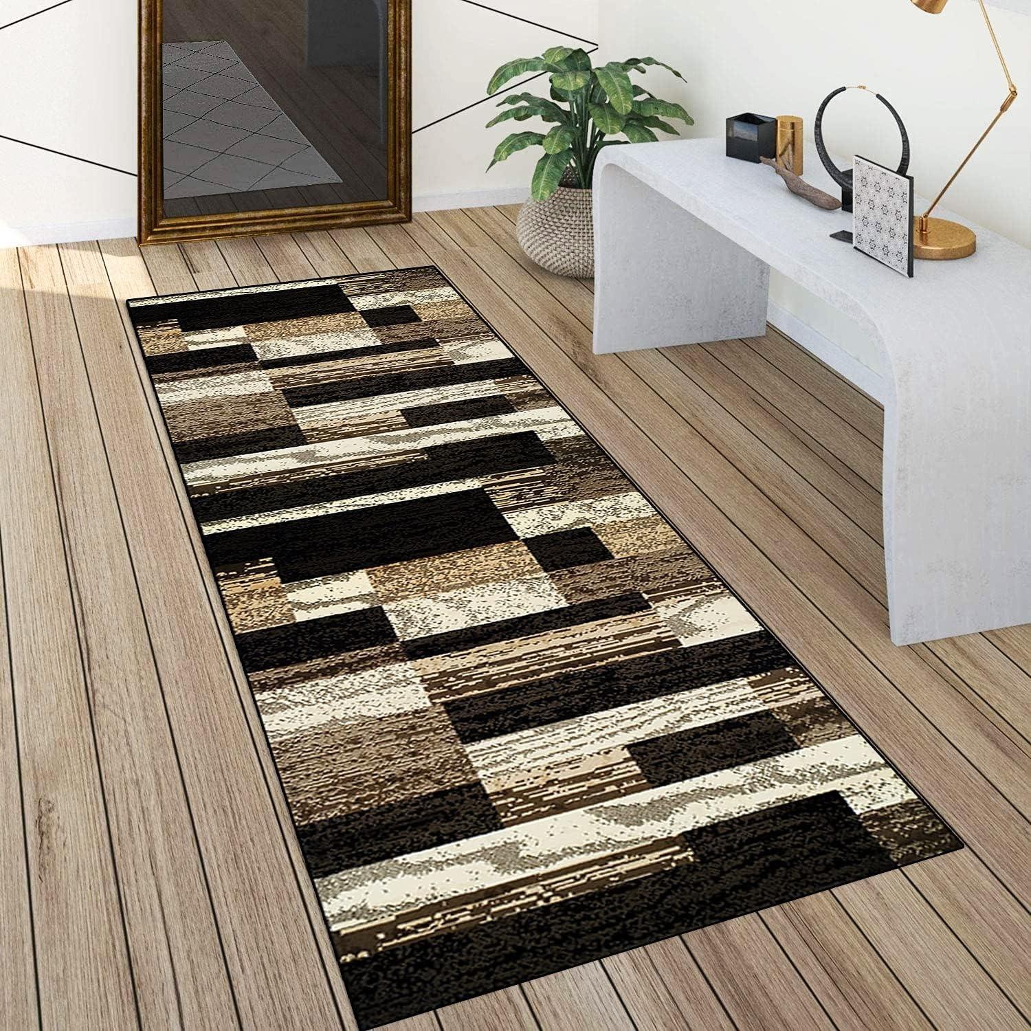 Tapis Runner Style Géométrique Couloir Cuisine Antidérapant Lavable Marron Tapis de Hall Modernes 40x120CM