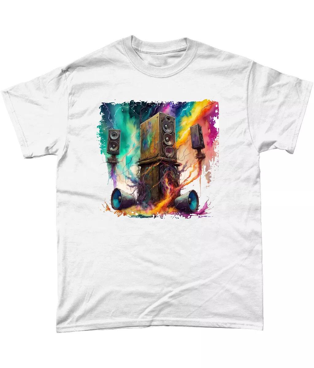 

Surreal Multicoloured Dramatic Lightning Loudspeakers T Shirt Concert Festival M
