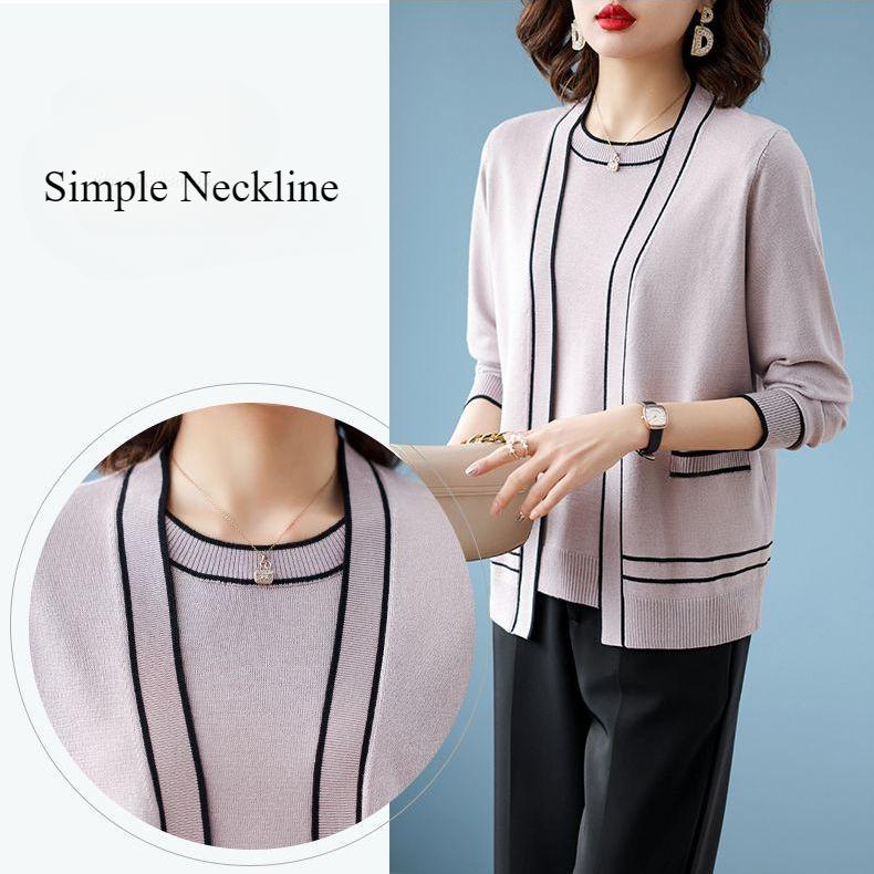 2-teiliges Set mit Strickoberteilen, Frühling und Herbst, für Damen, dünne Strickjacke, Jacke, kurzärmeliges T-Shirt, Übergröße, Strickmantel mit offener Vorderseite, Strick-T-Shirt-Outfits