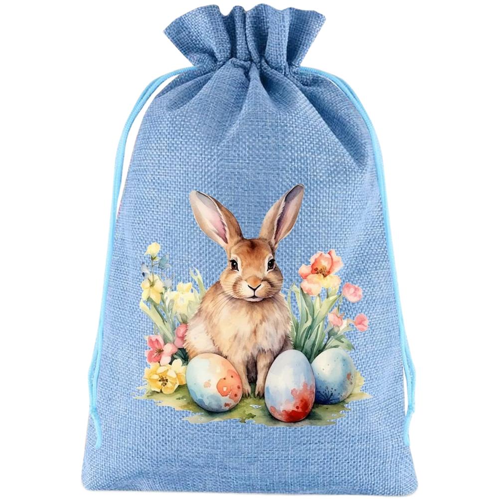 Party Favor Drawstring Bag Large Easter Bunny for Candy Egg and Toy Storage Linen Cotton 8 Pack Multiple Sizes for Events