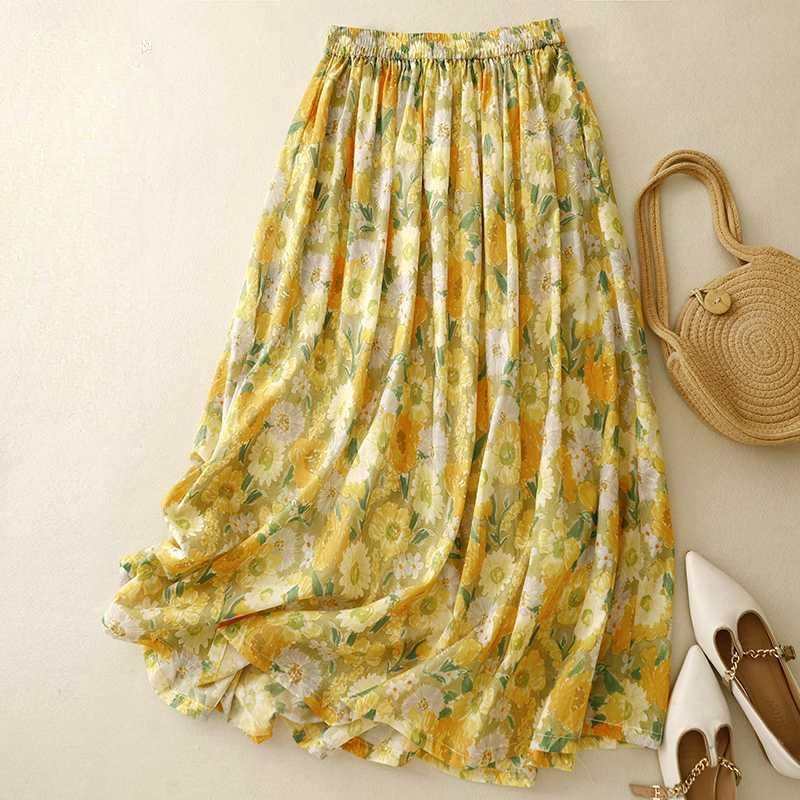 Women's Mid-length A-line Skirt with Tight Waistband.