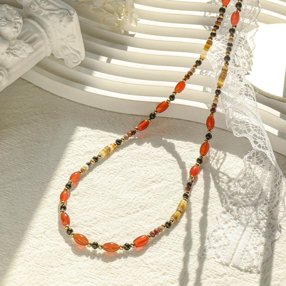 Retro New Chinese Style Red Natural Stone Handmade Beaded Necklace Ethnic Style Shell White Collarbone Chain Jewelry