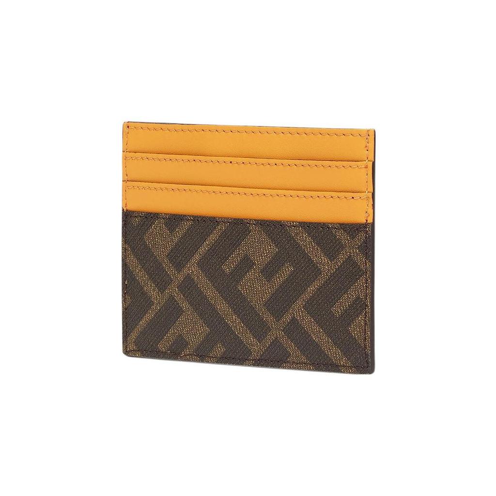 Fendi Color Block Design Six Slot Fabric And Leather Card Holder Men Card Holder Brown Yellow 7M0164-A9XS-F1KJS