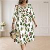 Women Plus Size Two Piece Midi Dress Set V Neck Half Sleeve Christmas Print White