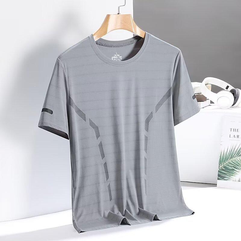 Ice silk short-sleeved men's summer elastic T-thin mesh men's quick-drying T-shirt short-sleeved sports fitness half-sleeved top half-sleeved