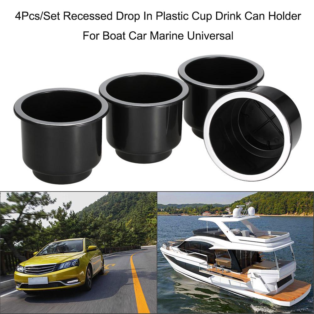 4 Pc Plastic Cup Holder Set Drop In Black   for Car Boat Marine