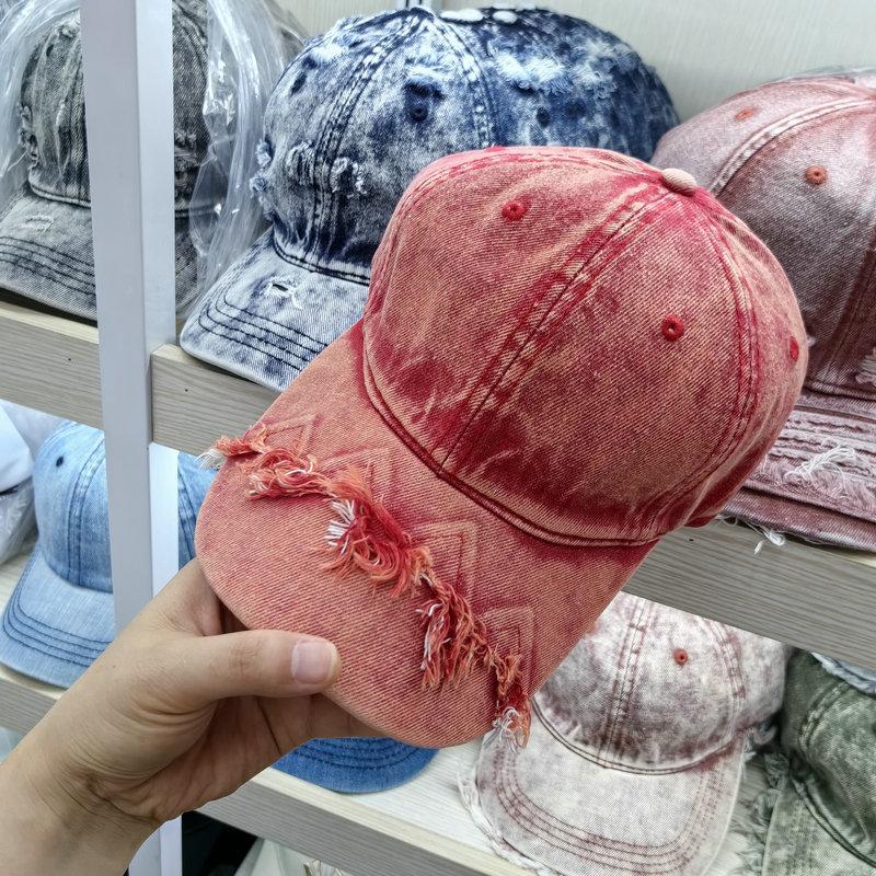 Washed and Broken Tie-dyed Denim Baseball Cap Men's Old Fashion Young Couple Versatile Face Small Casual Cap
