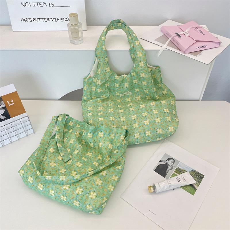 Ins New Green Lotus Shoulder Bag Fresh Printed Vest Bag Student Class Bag Laceup Schoolbag