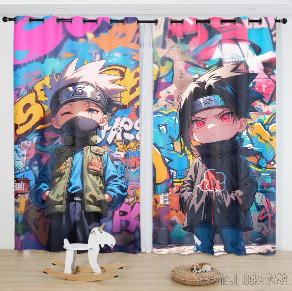 Anime N-Naruto Akatsuki Cartoon 3D Print 2 Panels/Set Window Blackout Curtains Japanese Game Living Room Print Baby Kids Gift