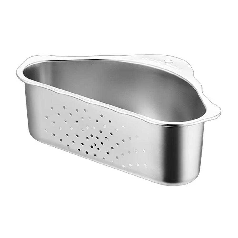 Stainless Steel Portable Strainer Mesh Colander Drainage Basket Triangle Sink Shelf  Household