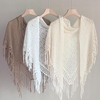 Sciarpa a Triangolo con Nappe Lavorata a Maglia – Cardigan Outerwear Stile Artistico Pigro