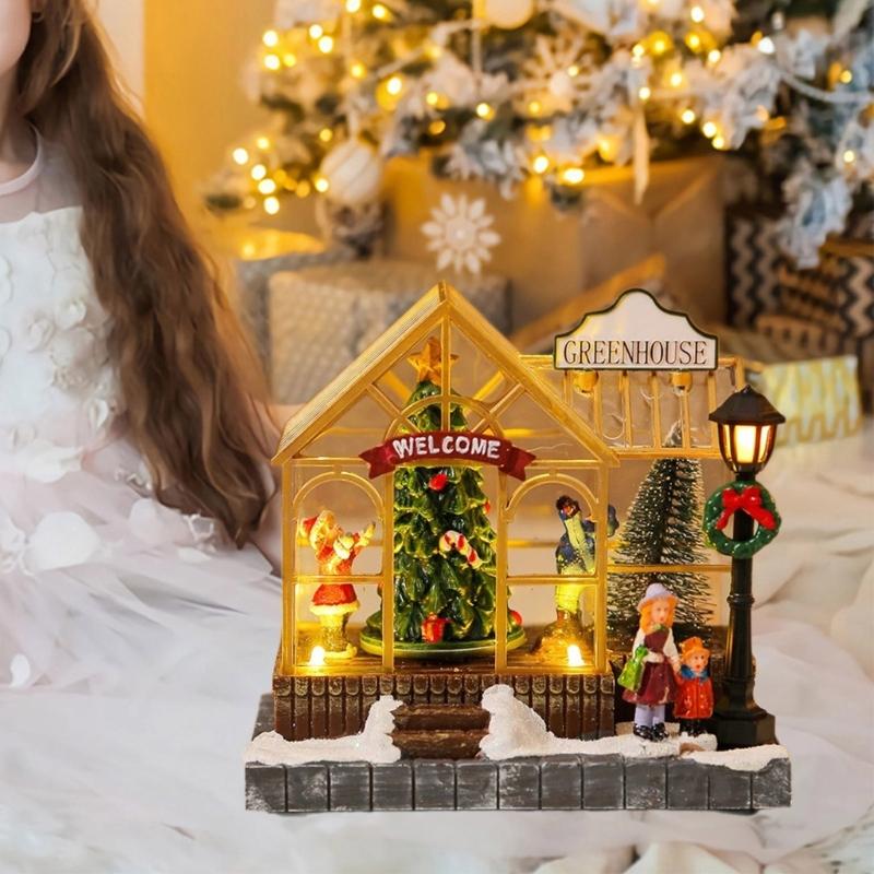Lighted Christmas Decor LED Music House Christmas Ornament forXmas Desk Decoration Kids Gift