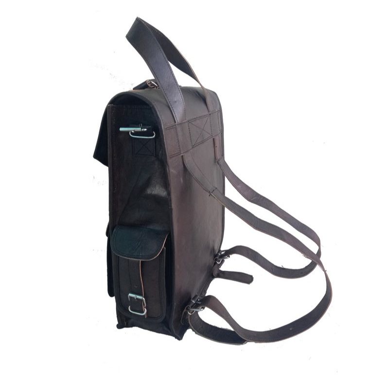 Handmade Black Leather Laptop Backpack: Men's Travel Rucksack