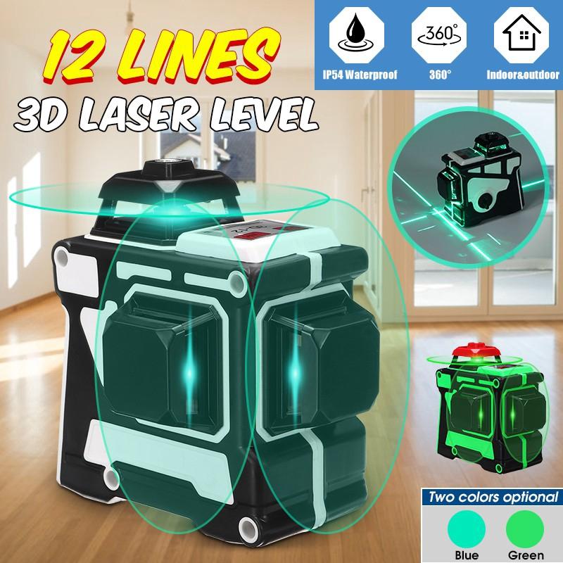 IP54 12 Lines 3D Self Leveling Laser Level Green/Blue Light 360 Degree Rotary New