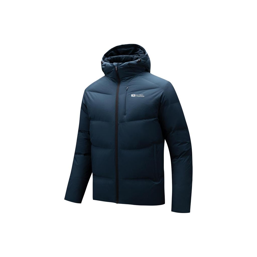 Anta Four Defense Heat Technology Warmth Water Resistant Commuting Short Casual Hooded Duck Down Jacket Thickened Men Jacket Stone-Blue 952547925-2