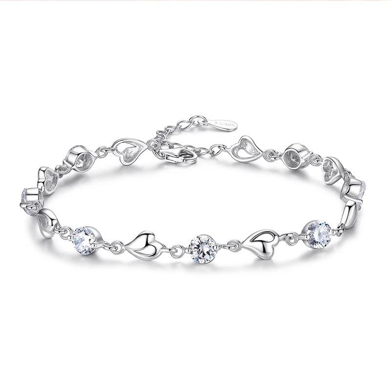 Min Yue S925 Sterling Silver Zircon Heart Bracelet - Women's Elegant Fashion Jewelry for Qixi Valentine's Day