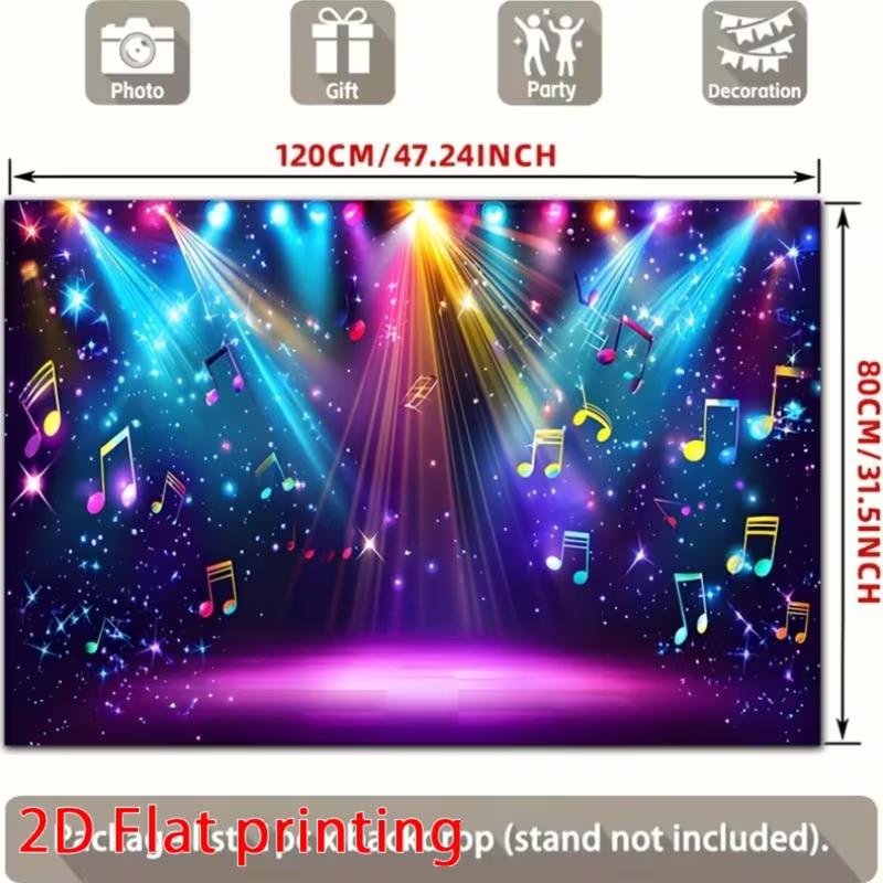 2D Disco Stage Backdrop Glowing Music Notes Birthday Party Photo Background