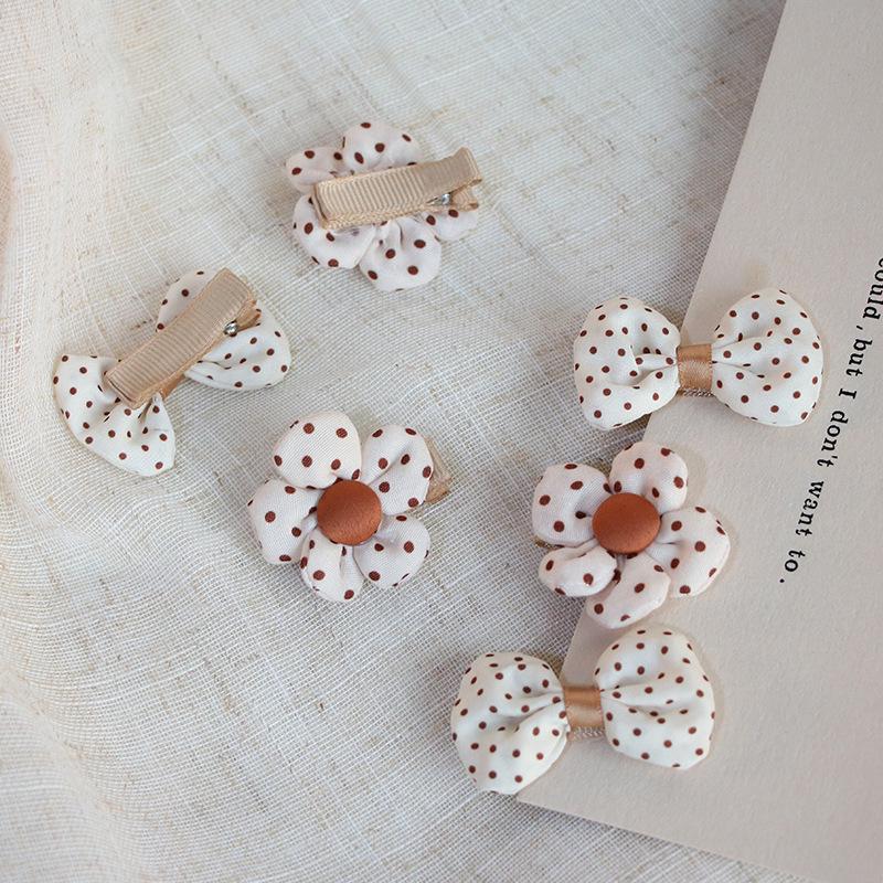 Korean Style Polka Dot Bow Hair Clip - Coffee