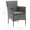 3 Piece Garden Dining Set with Cushions Poly Rattan Grey