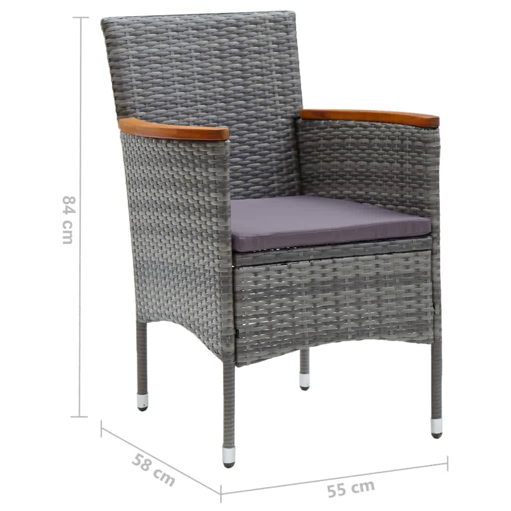 3 Piece Garden Dining Set with Cushions Poly Rattan Grey