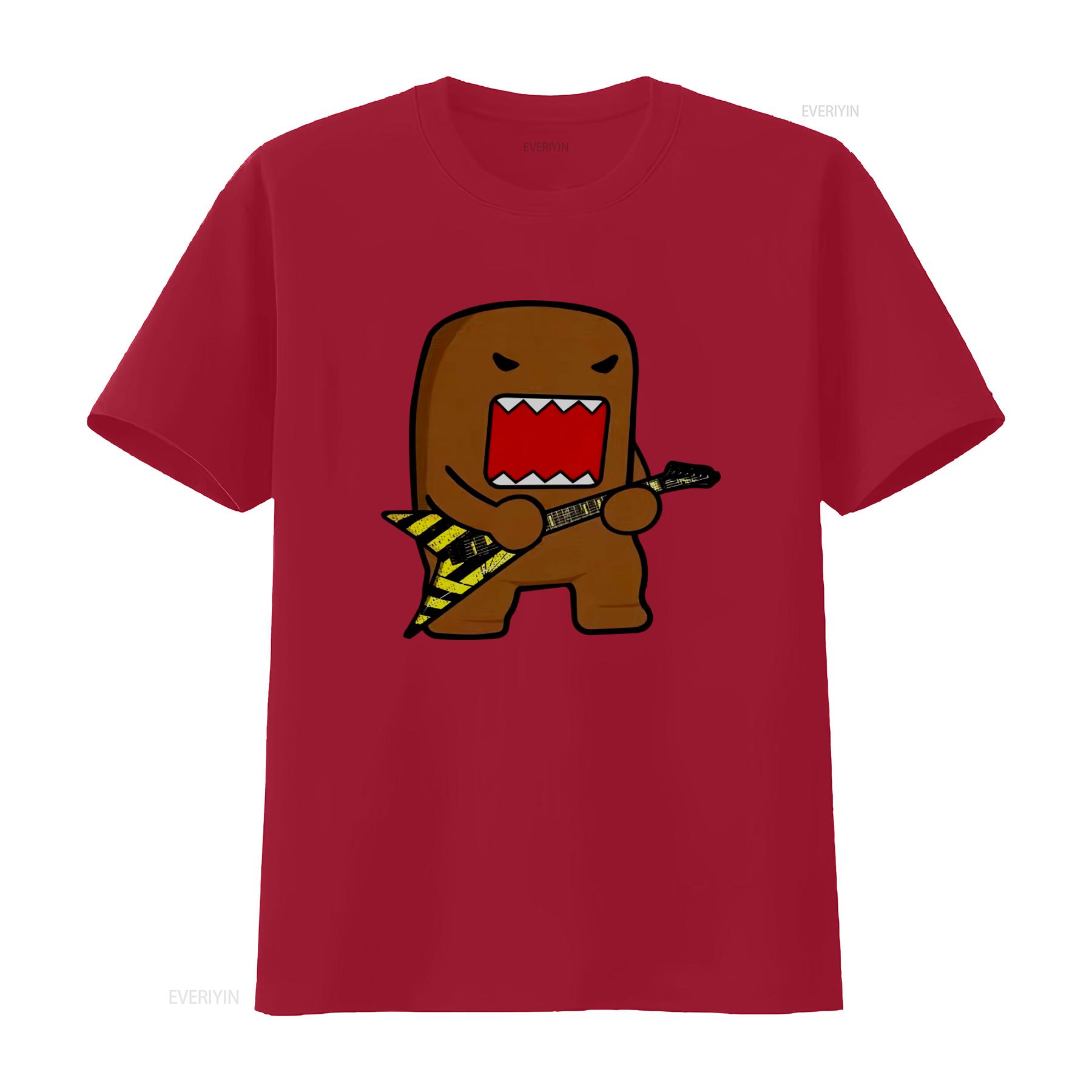 Domo Kun Rock T Shirt For Men Vintage Round Collar Guitar Print  vintage Washed graphic streetwear homme Stylish Unisex S
