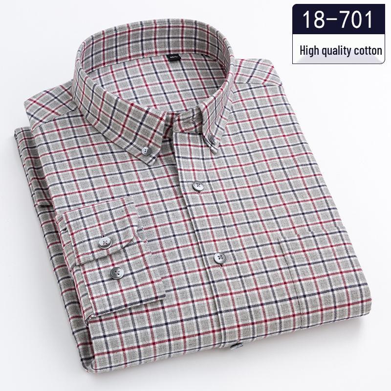 Men's Pure Cotton Long Sleeve Plaid Shirts - Comfortable Casual Brushed Fabric