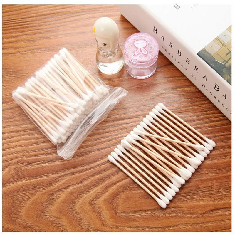 Bulk Pack Unscented Double-Headed Cotton Swabs with Wooden Sticks for Makeup Removal And Ear Cleaning - 100/500/1000pcs