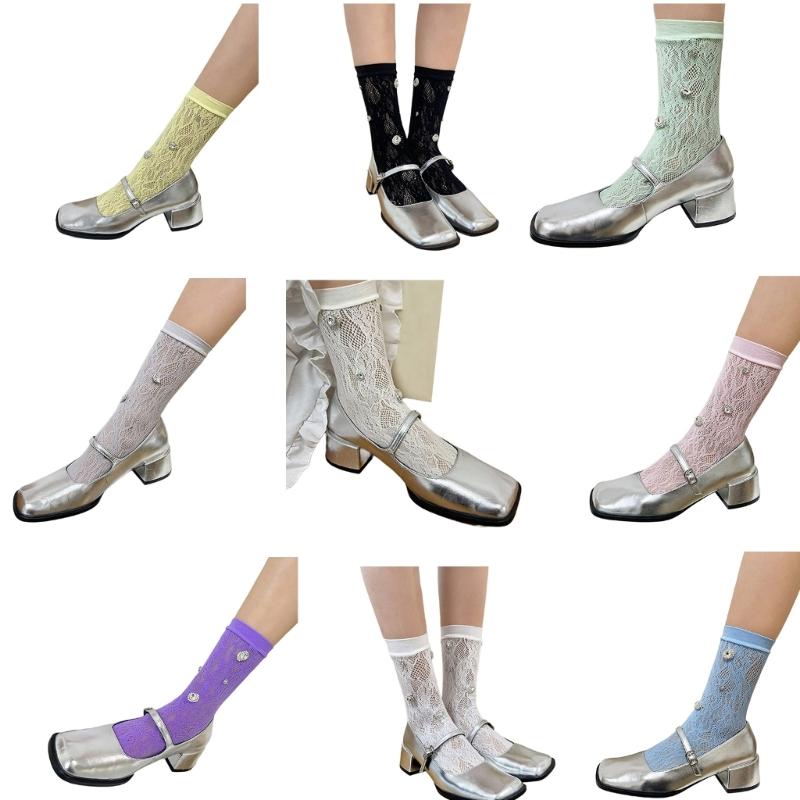 Damen-Kurzsocken Süße Kristall-Knöchelsocken Niedliche Prinzessinnen Knöchel-Kleidersocken Zarte Spitzensocken Sommerliche Wadenstrümpfe Geschenk