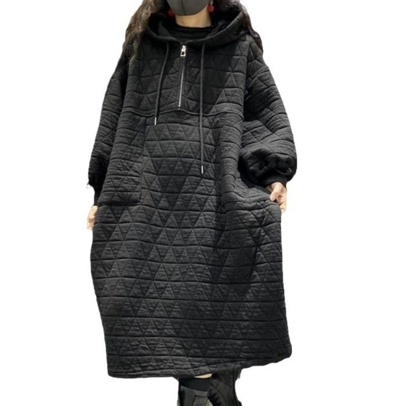 Large size women's clothing with cotton-padded skirt, high-end autumn and winter lazy wind jacket women's sweater loose dress
