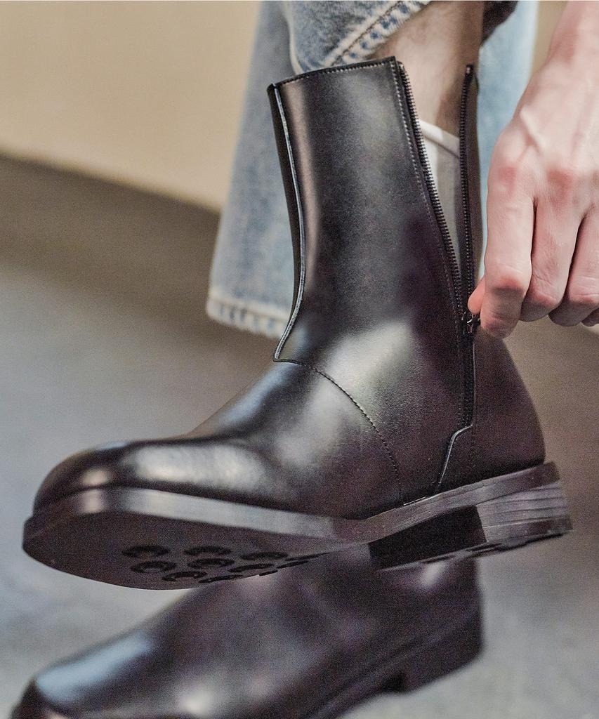 Customade Daniel Cowhide Square Toe Zipper Boots 4Cm (Cr0086Bk)
