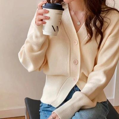 Autumn Long Sleeve Sweater Coat Women Casual Solid Tops White Knitwears V-Neck Knitted Cardigans Women Winter Clothes 29529