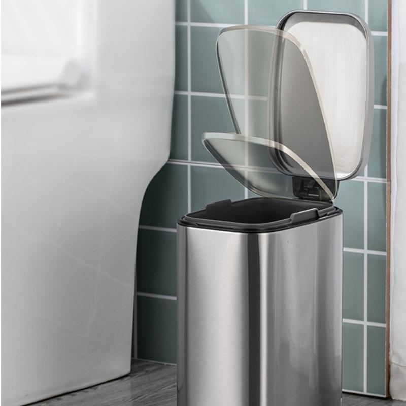 Stainless Steel Rectangular Trash Can 6L Bathroom Waste Bin with Odor Control Seal Lid Slip Resistant Base Home Supply