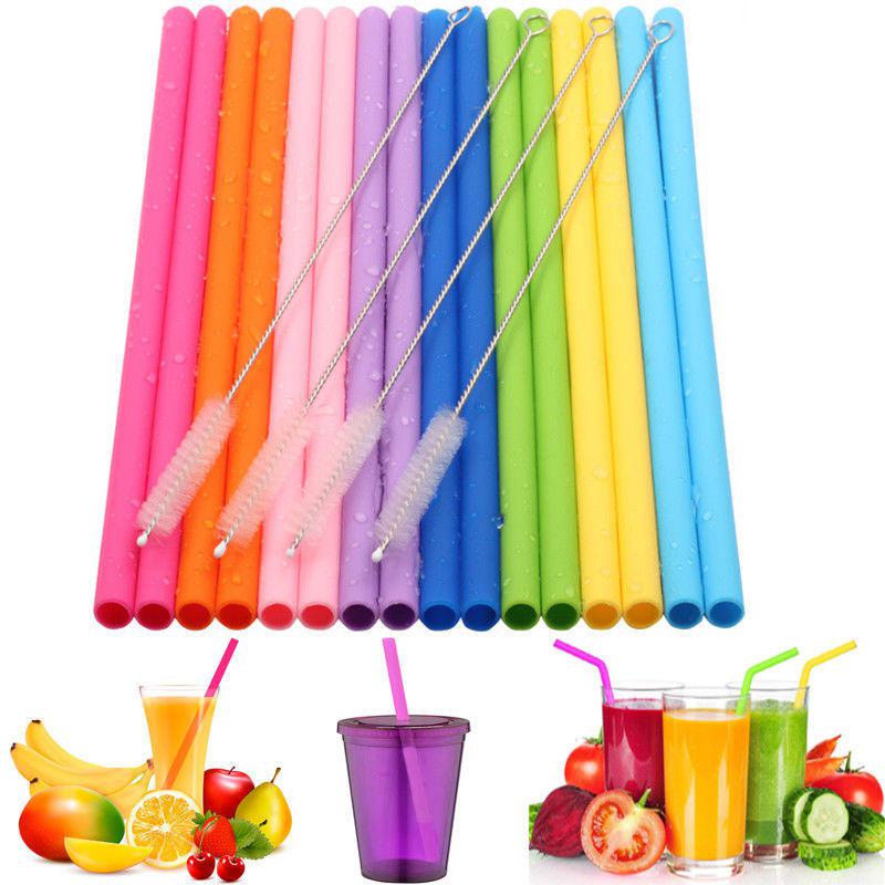 

8PCS Reusable Silicone Straws Set With Cleaning Brushes Food Grade Colorful Silicone Straws for Drinking Water Drinks Juice