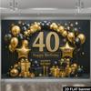 2D-Ebene Premium Schwarz und Gold 40. Geburtstag Hintergrundbanner mit glänzenden goldenen Zahlen + Geburtstagsdekorationen