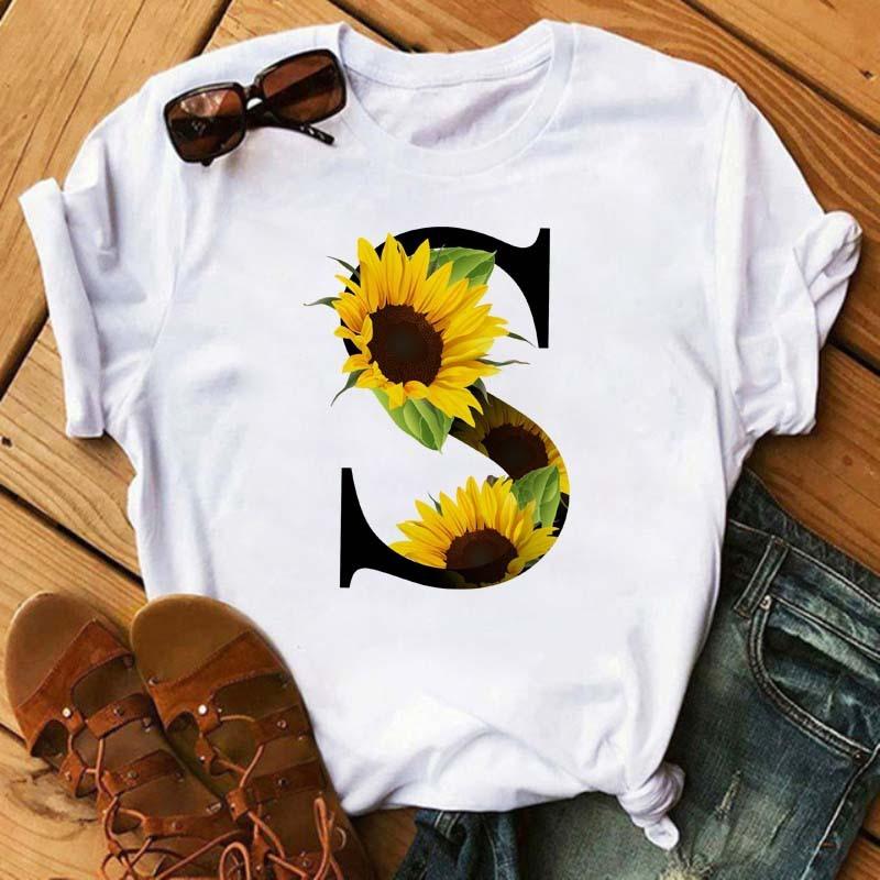 Womens Short Sleeved Tshirt with Floral Letter Print Top with Floral Pattern Casual Natural and Fashionable Daily WhiteTshirt