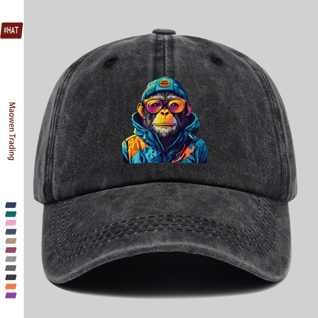 pc Colorful Vintage Monkey Pattern Print Baseball Cap Unisex Casual Vacation Sun Hat Multiple Colors Available Papa Hat Com