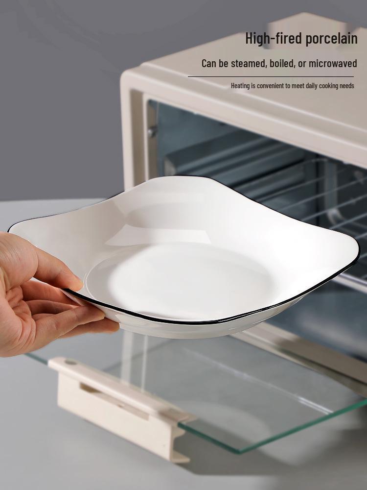 2025 New Style: Set of 6 Microwave-Safe Ceramic Square Plates for Home, Creative Deep Rice Dish Plates