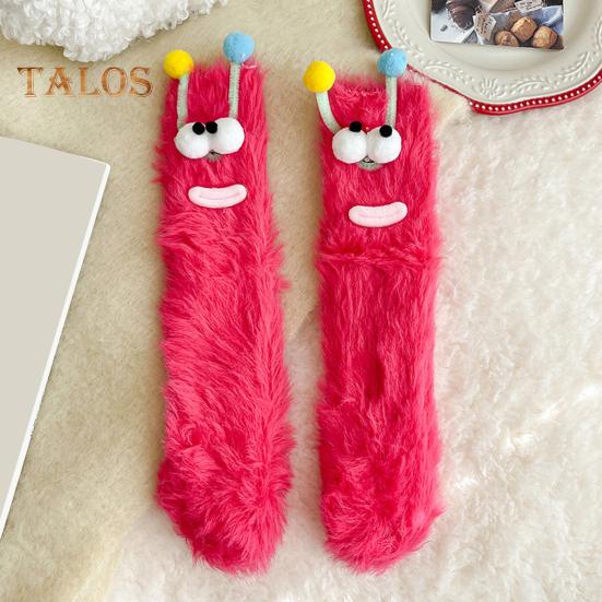 1 Pair Cartoon Socks Funny Expression Decoration Animal Big Eyes Thick Fuzzy Plush Warmth Retention Fall Winter Floor Socks Holiday Gift