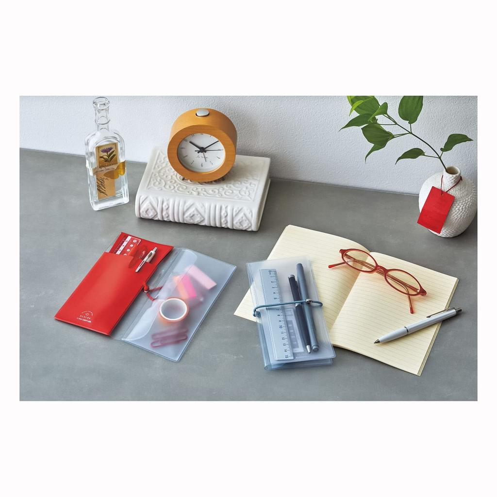 LIHIT LAB Antibacterial PVC Flat Pencil Case, Transparent, Slim, Red, ALCLEA, A7941-3