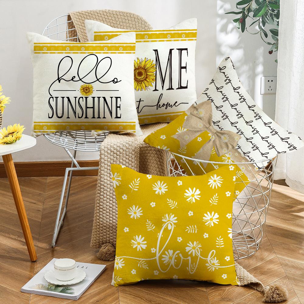 New Fresh Little Daisy Pillow Case Line Print Sunflower Home Living Room Sofa Pillow Case Cushion