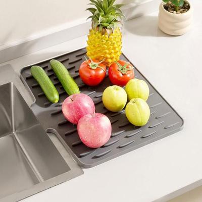 Silicone Dish Drying Mat with Built-in Drain Dish Drain Mat Non-Slip Dish Draining Mat for Kitchen Counter