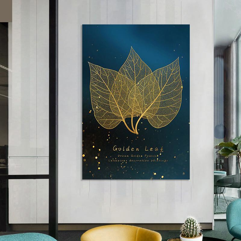 Nordic Golden Peacock Leaf Wall Art Canvas Painting Light Luxury Waterproof Poster Print Wall Picture for Living Room Decoration