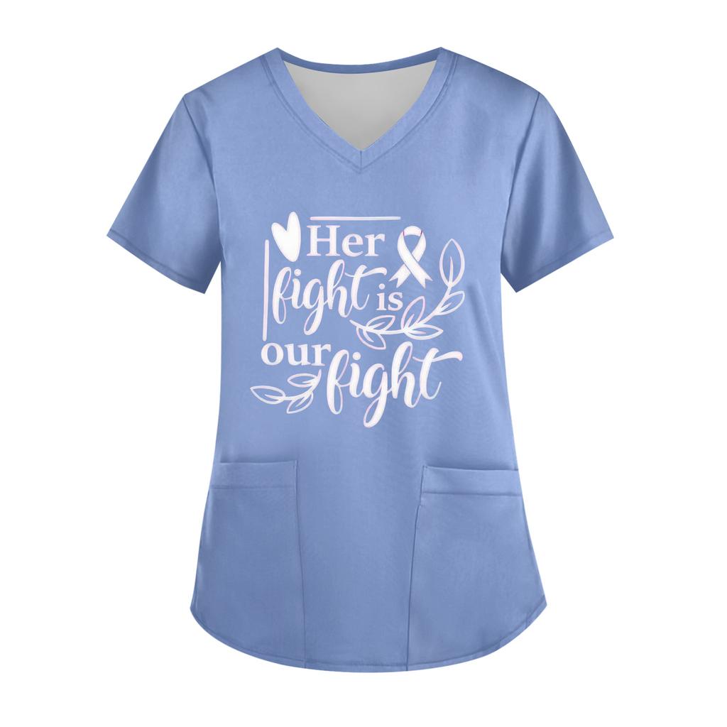 Women's V-Neck Short-Sleeve Pocketed Top With Side Slit